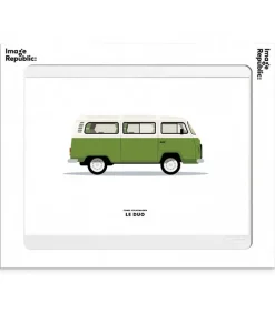 Affiche Le Duo Voiture Combi Volkswagen Verte 30 X 40 Cm