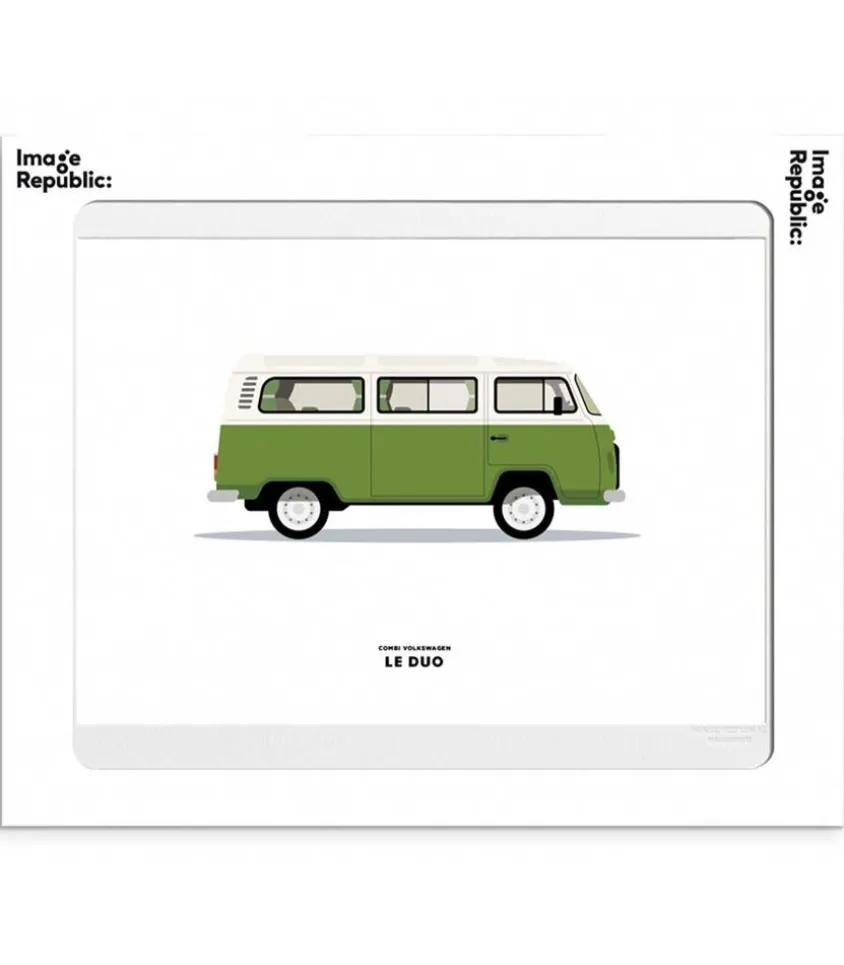 Affiche Le Duo Voiture Combi Volkswagen Verte 30 X 40 Cm