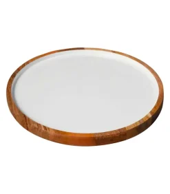 Assiette De Presentation Ronde En Bois De Manguier Et Email Blanc