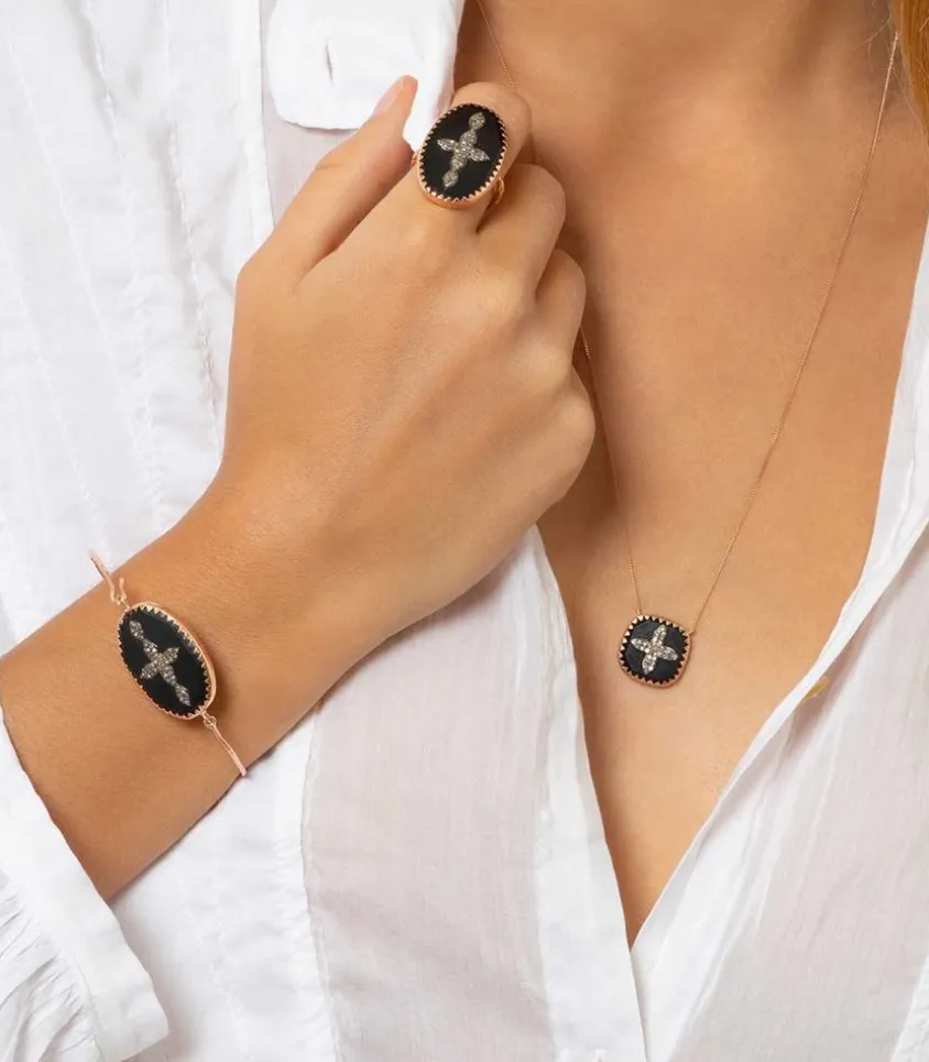 Bague Bowie N°3 Noir Et Diamants