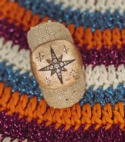 Bague Chevaliere Etoile Or Jaune Saphirs Blancs