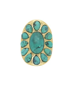 Bague Navajo Plaque Or Et Turquoise