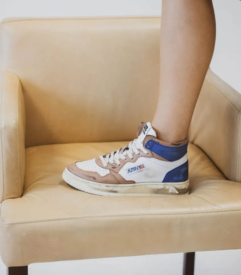 Baskets Super Vintage Mid Cafe Et Bleu