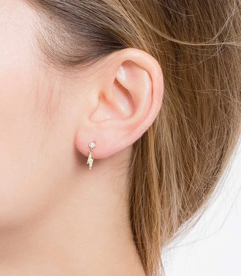 Boucle D'Oreille Eclair Or Jaune Et Diamants