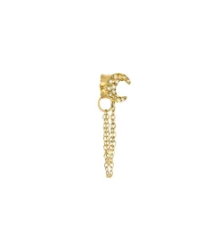 Boucle D'Oreille Stud Lune Pavee Et Chaine