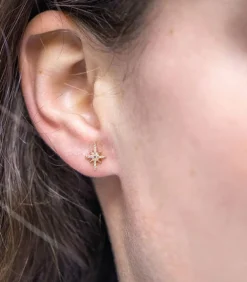 Boucles D'Oreilles North Star & Diamants Or Jaune