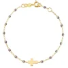 Bracelet Croix Or Jaune Et Perles De Resine