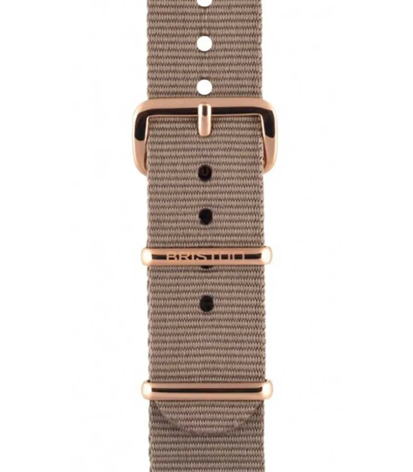 Bracelet De Montre Type Nato Taupe, Boucle Or Rose 230Mm - Clubmaster Chic