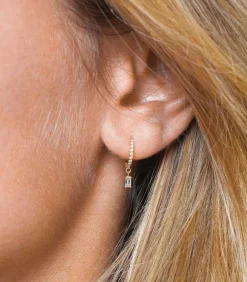 Creole Or Jaune Demi-Pavee Diamants Et 1 Diamant Baguette