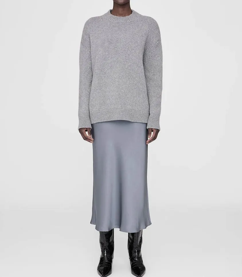 Jupe Longue Bar En Soie Gris