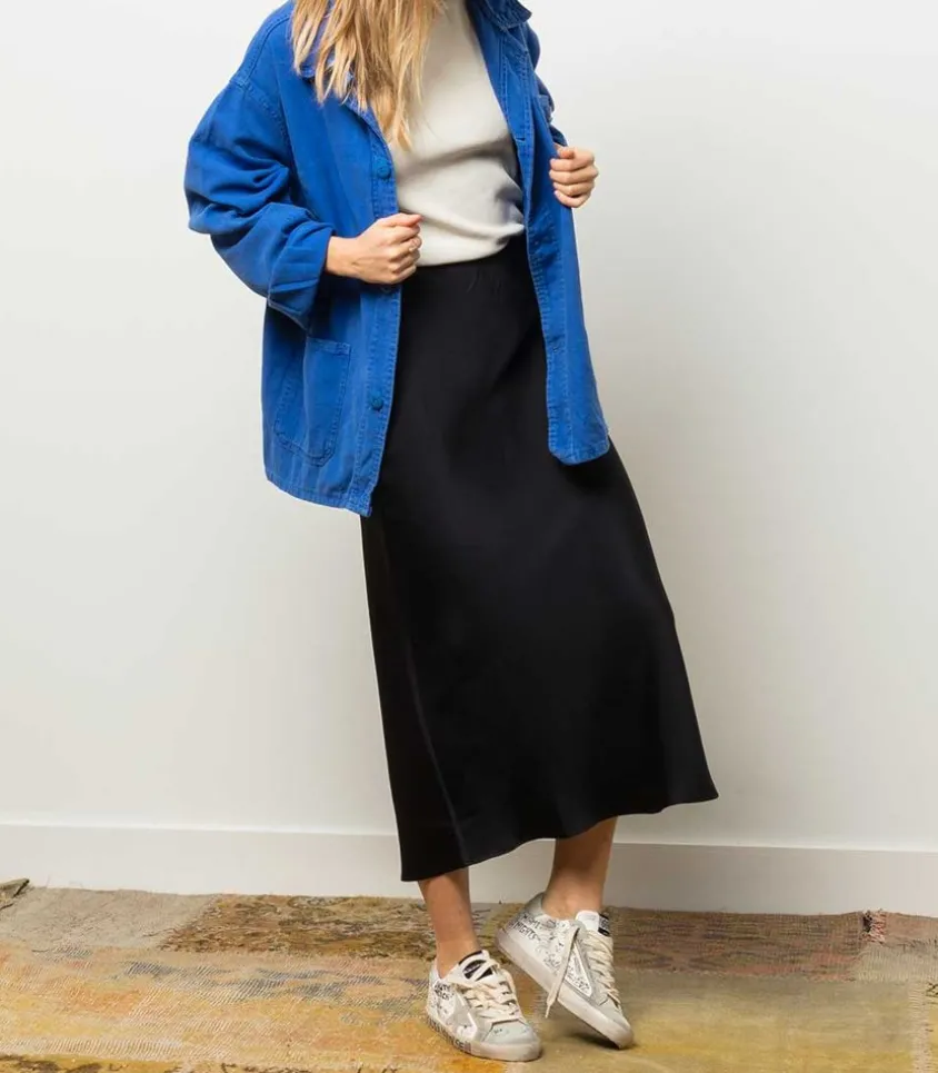 Jupe Longue Bar En Soie Noire