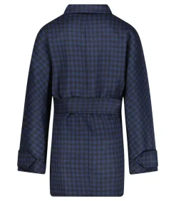 Manteau Court Ceinture Carter En Laine Noir/Bleu