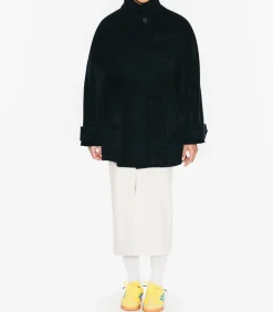 Manteau Court Ceinture Carter En Laine Noir/Bleu