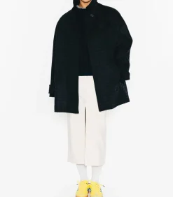 Manteau Court Ceinture Carter En Laine Noir/Bleu