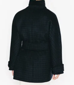 Manteau Court Ceinture Carter En Laine Noir/Bleu