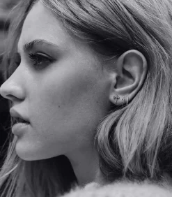 Mini Creole Double Droite Glory Or Blanc Et Diamants