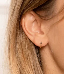 Mini Creoles Ouvertes Terry Argent Noirci Et Diamants