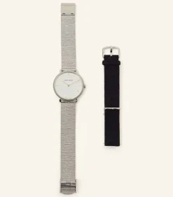 Montre 10.05 Cadran Rond Argente - 2 Bracelets