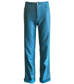 Pantalon En Cuir Bleu Turquoise