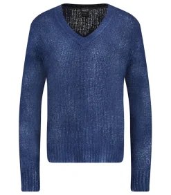 Pull En Maille Col V Blue Navy