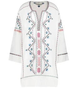 Robe Chemsi Brodee En Coton Ecru