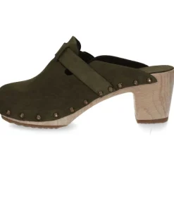 Sabots Clang Cuir Velours Kaki