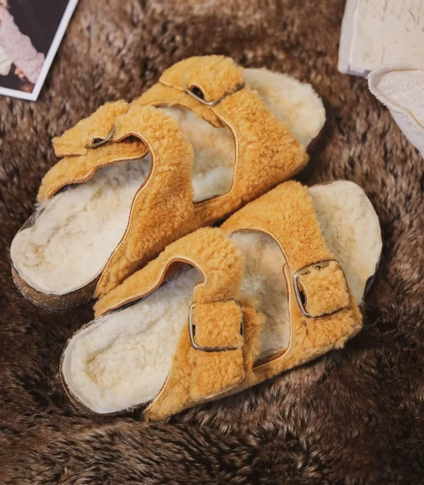 Sandales Shearling Camel/Champagne