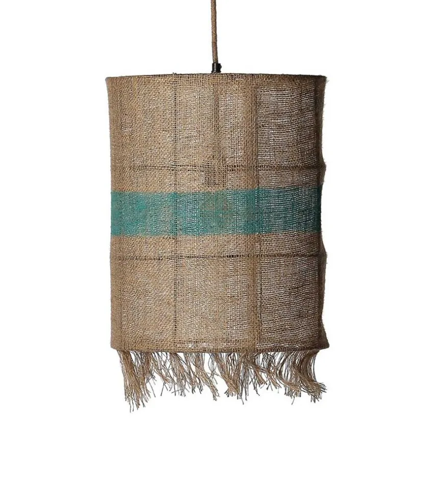 Suspension Rectangulaire En Jute Et Bande Turquoise
