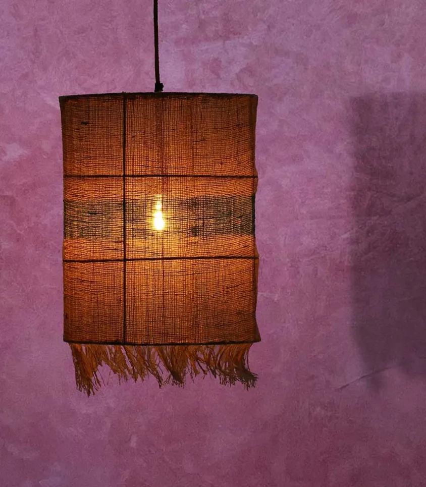 Suspension Rectangulaire En Jute Et Bande Turquoise