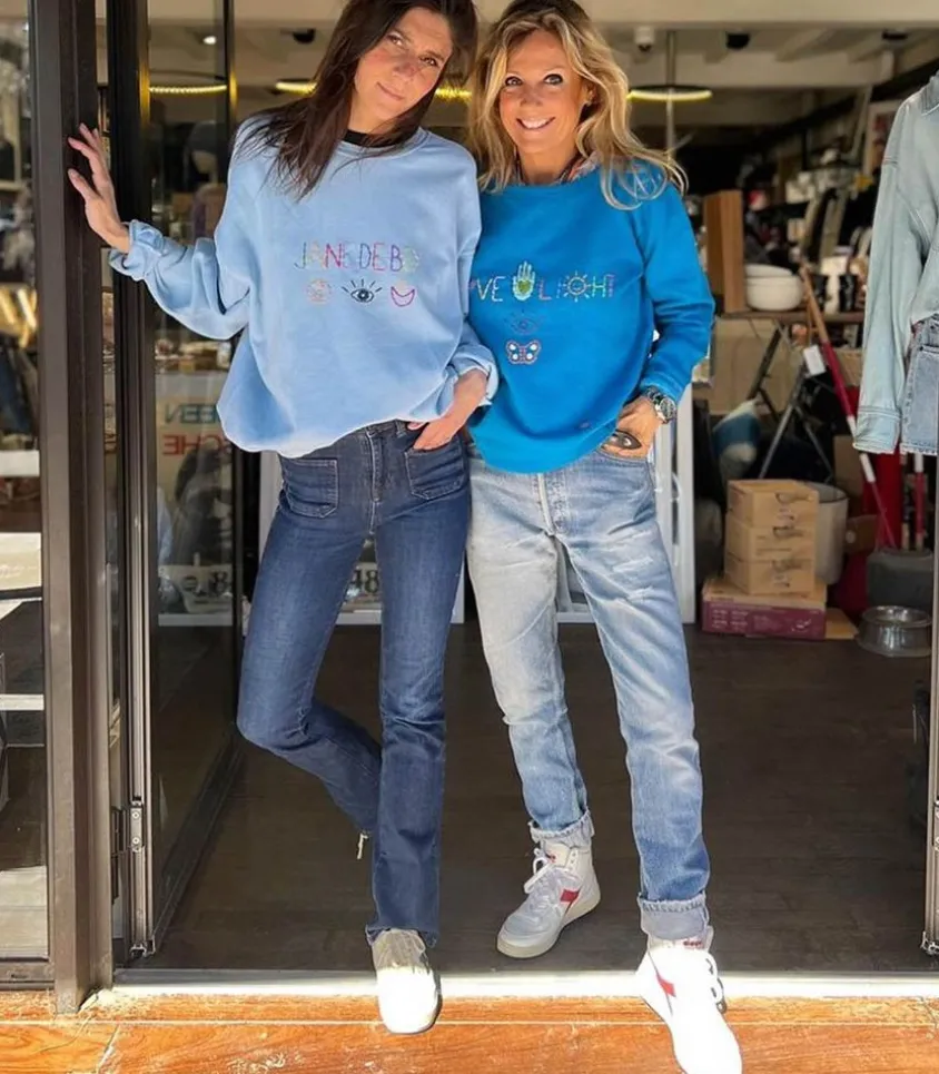 Sweat-Shirt Vintage Brode Love Light Bleu Marine