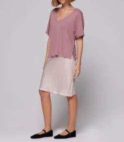 Tee-Shirt Col V Manches Courtes En Lin Bois De Rose