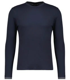 Tee-Shirt Homme Col Rond Manches Longues Coton Marine