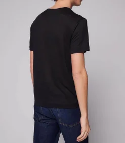 Tee-Shirt Homme Col V Manches Courtes Lin Noir
