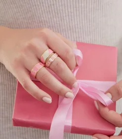 Bague Ajustable Big Striped Candy Pink White