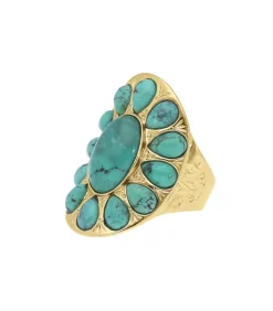 Bague Navajo Plaque Or Et Turquoise