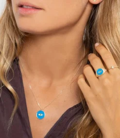 Bague Oeil Ibiza Or Jaune Et Resine Coloree