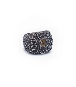 Bague 6X6 Quartz Fume Argent