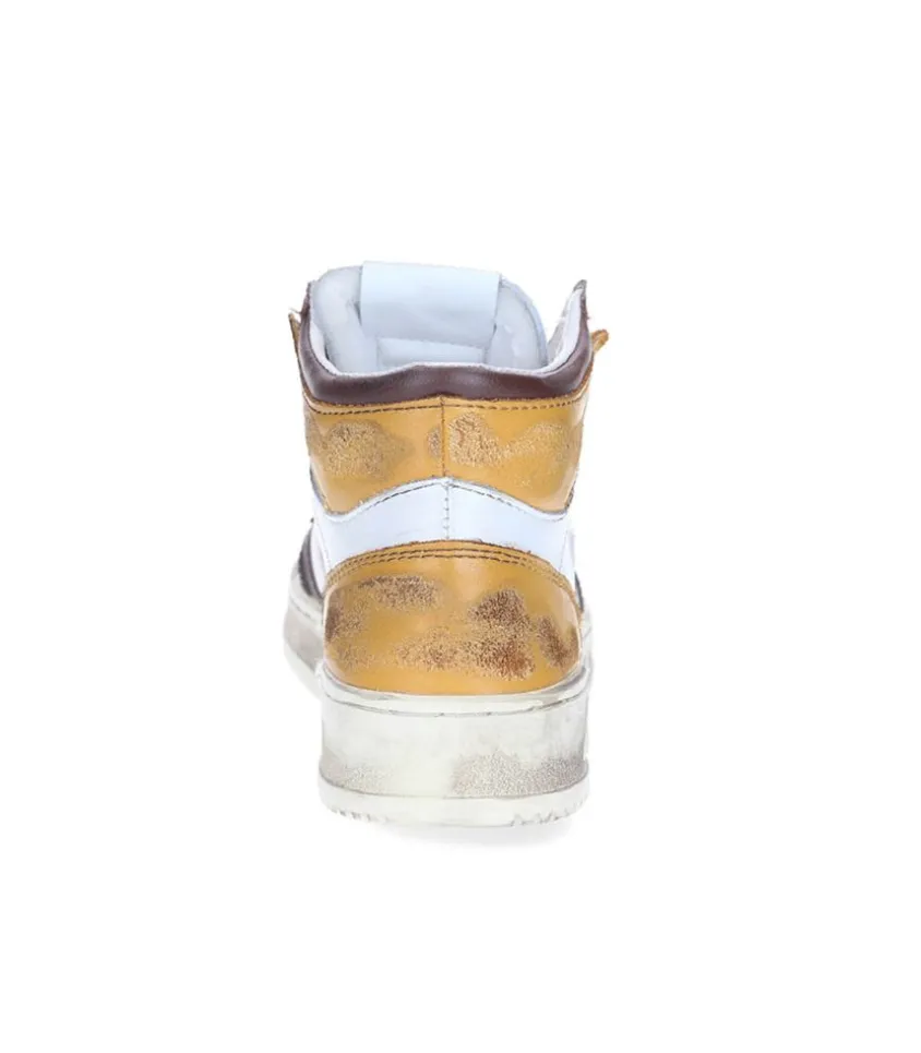 Baskets Super Vintage Mid Cuir White Brown Honey