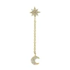 Boucle D'Oreille Pendante Etoile Et Lune A Diamants