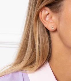 Boucle D'Oreille Stud Lune Or Jaune Et Diamants