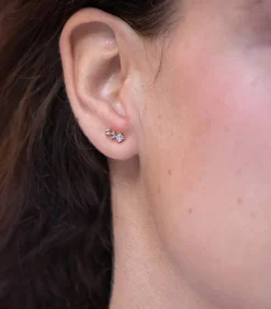 Boucles D'Oreilles Deux Pierres De Lune Et Un Diamant