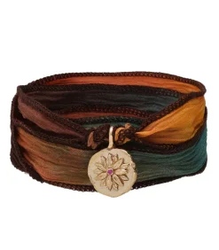 Bracelet En Soie Et Charm Peace & Health En Bronze