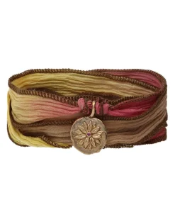 Bracelet En Soie Et Charm Peace & Health En Bronze