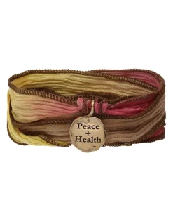 Bracelet En Soie Et Charm Peace & Health En Bronze
