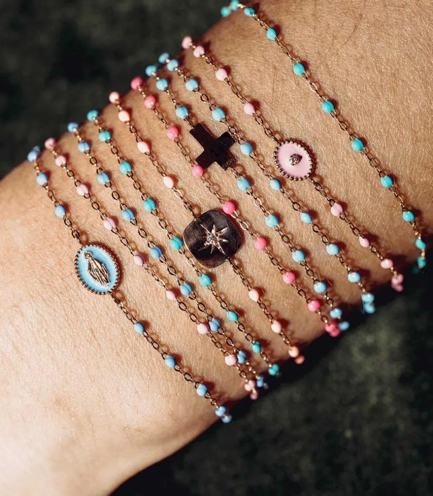 Bracelet Or Rose Et Perles De Resine