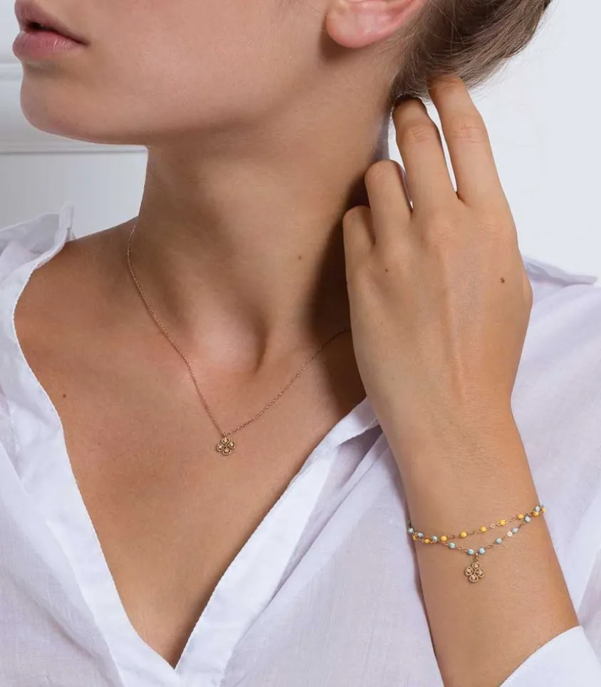 Bracelet Or Rose Et Perles De Resine