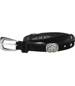 Ceinture En Cuir Suede Etoiles Noir X Jane De Boy