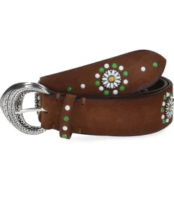 Ceinture En Cuir Suede Perles Et Fleurs Marron Clair X Jane De Boy