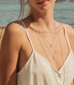 Collier Or Jaune Et Perles De Resine 42 Cm