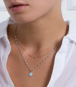 Collier Or Rose Et Perles De Resine 42 Cm